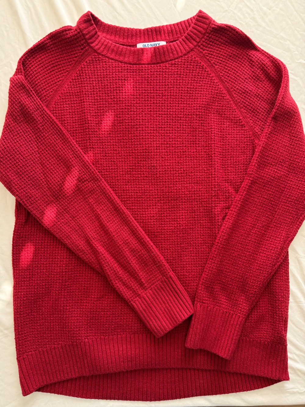 Old Navy Women So Soft M Crimson Waffle-Knit Crewneck Sweater Cozy Casual Cabin